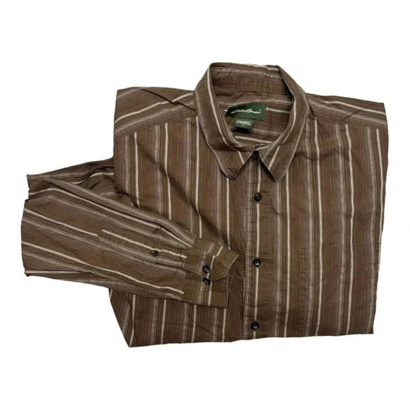 Eddie Bauer Brown Stripped‎ Button Down Large - Picture 1 of 11